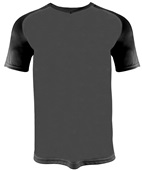 Adult & Youth V-Neck Raglan Short Sleeve Tee Shirt or Baseball Jersey GRAPHITE/BLACK SLEEVES Front