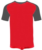 Adult & Youth V-Neck Raglan Short Sleeve Tee Shirt or Baseball Jersey SCARLET/GRAPHITE SLEEVES Front