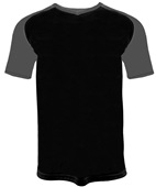 Adult & Youth V-Neck Raglan Short Sleeve Tee Shirt or Baseball Jersey BLACK/GRAPHITE SLEEVES Front
