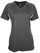 Epic Womens Girls Color Blocked Performance V-Neck Shirt GRAPHITE/WHITE Front