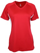 Epic Womens Girls Color Blocked Performance V-Neck Shirt SCARLET/WHITE Front