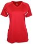Epic Womens Girls Color Blocked Performance V-Neck Shirt SCARLET/WHITE Front