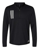 Adidas 3-Stripes Double Knit Quarter-Zip Pullover A482 BLACK/ GREY TWO Pocket