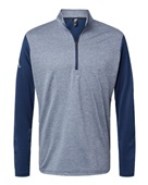 Adidas Heather Block Print Quarter-Zip Pullover A522 COLLEGIATE NAVY MELANGE/ GREY THREE Pocket