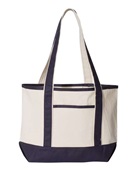 Q-Tees 20L Small Deluxe Tote Q125800 NATURAL/ NAVY Front