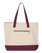 Q-Tees 19L Zippered Tote Q1300 NATURAL/ MAROON Front