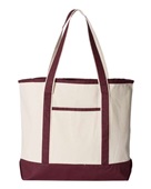 Q-Tees 34.6L Large Canvas Deluxe Tote Q1500 NATURAL/ MAROON Front