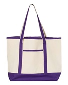 Q-Tees 34.6L Large Canvas Deluxe Tote Q1500 NATURAL/ PURPLE Front