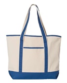 Q-Tees 34.6L Large Canvas Deluxe Tote Q1500 NATURAL/ ROYAL Front