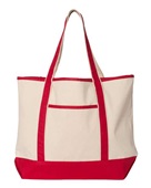 Q-Tees 34.6L Large Canvas Deluxe Tote Q1500 NATURAL/ RED Front