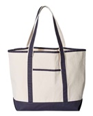 Q-Tees 34.6L Large Canvas Deluxe Tote Q1500 NATURAL/ NAVY Front