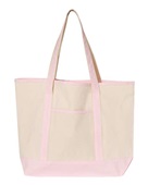 Q-Tees 34.6L Large Canvas Deluxe Tote Q1500 NATURAL/ LIGHT PINK Front