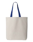 Q-Tees 11L Canvas Tote With Contrast-Color Handles Q4400 NATURAL/ ROYAL Front