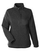 North End Ladies' Aura Sweater Fleece Quarter-Zip NE713W BLACK/ BLACK Pocket