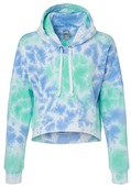 J America Ladies Triblend Cropped Hoodie 8853 LAGOON TIE DYE Front