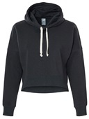 J America Ladies Triblend Cropped Hoodie 8853 BLACK SOLID Front