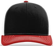 Richardson 112 Twill Mesh Snapback Trucker Caps BLACK/WHITE/RED (TRI-COLOR) Front