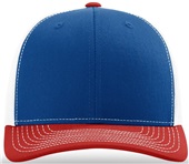 Richardson 112 Twill Mesh Snapback Trucker Caps ROYAL/WHITE/RED (TRI-COLOR) Front