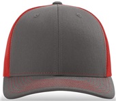 Richardson 112 Twill Mesh Snapback Trucker Caps CHARCOAL/RED (SPLIT) Front