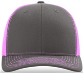 Richardson 112 Twill Mesh Snapback Trucker Caps CHARCOAL/NEON PINK (SPLIT) Front