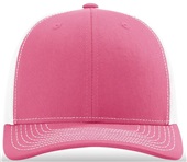 Richardson 112 Twill Mesh Snapback Trucker Caps HOT PINK/WHITE (SPLIT) Front