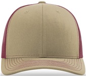 Richardson 112 Twill Mesh Snapback Trucker Caps KHAKI/BURGUNDY (SPLIT) Front