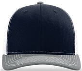 Richardson 112 Twill Mesh Snapback Trucker Caps NAVY/WHITE/H. GREY (TRI-COLOR) Front