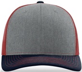 Richardson 112 Twill Mesh Snapback Trucker Caps HEATHER GREY/CARDINAL/NAVY (TRI-COLOR) Front