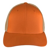 Richardson 110 Mesh Back Flexfit Caps (STAND.) DARK ORANGE CROWN & VISOR/KHAKI BACK Front