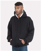 Bayside Adult Super Heavy Thermal-Lined Full-Zip Hooded Sweatshirt BA940 BLACK/ CREAM Pocket