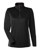 Harriton Ladies' Flash Snag Protection Plus Il Colorblock Quarter-Zip M786W BLACK/ DK CHRCL Pocket