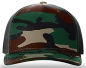 Richardson 112PFP Printed Five Panel Trucker GREEN CAMO/BLACK Front