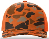 Richardson 112PFP Printed Five Panel Trucker BLAZE DUCK CAMO/BLAZE ORANGE Front