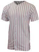 Pinstripe Baseball Jersey, Full Button, Wicking Warp Knit Adult/ Youth WHITE/SCARLET PINSTRIPE Pocket
