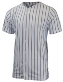 Pinstripe Baseball Jersey, Full Button, Wicking Warp Knit Adult/ Youth WHITE/NAVY PINSTRIPE Pocket
