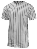 Pinstripe Baseball Jersey, Full Button, Wicking Warp Knit Adult/ Youth WHITE/BLACK PINSTRIPE Pocket