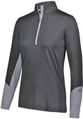 Womens Long Sleeve, 2-Color Accented Half Zip Pullover BLACK/STEEL Pocket