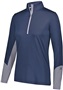 Womens Long Sleeve, 2-Color Accented Half Zip Pullover NAVY/STEEL Pocket