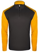 Badger Adult/Youth Contrasting Sleeves 1/4 Zip Long Sleeve Shirt (Black,Grey,Navy,Royal) BK/GD - BLACK/GOLD Pocket