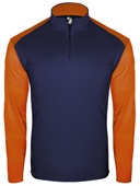 Badger Adult/Youth Contrasting Sleeves 1/4 Zip Long Sleeve Shirt (Black,Grey,Navy,Royal) NY/BO - NAVY/BURNT ORANGE Pocket