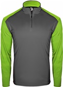 Badger Adult/Youth Contrasting Sleeves 1/4 Zip Long Sleeve Shirt (Black,Grey,Navy,Royal) GR/LM - GREY/LIME GREEN Pocket
