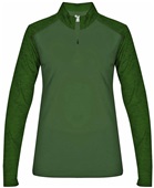 Womens 1/4 Zip Long Sleeve Pullover Shirt (BK,Forest,Graphite,Pink,Navy,Red,Royal FOREST/FOREST TONAL BLEND Pocket