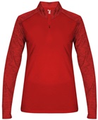 Womens 1/4 Zip Long Sleeve Pullover Shirt (BK,Forest,Graphite,Pink,Navy,Red,Royal RED/RED TONAL BLEND Pocket