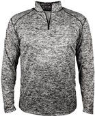 Adult 1/4 Zip Pullover Long Sleeve Shirt BKBL - BLACK BLEND Pocket