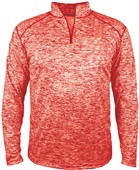 Adult 1/4 Zip Pullover Long Sleeve Shirt RDBL - RED BLEND Pocket