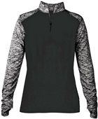 Womens Blended 1/4 Zip Pullover Long Sleeve Shirt (Black,Forest,Graphite,Navy,Red,Royal) BK/BKBL - BLACK/BLACK BLEND Pocket