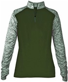 Womens Blended 1/4 Zip Pullover Long Sleeve Shirt (Black,Forest,Graphite,Navy,Red,Royal) FS/FSBL - FOREST/FOREST BLEND Pocket