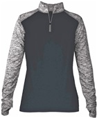 Womens Blended 1/4 Zip Pullover Long Sleeve Shirt (Black,Forest,Graphite,Navy,Red,Royal) GR/GRBL - GRAPHITE/GRAPHITE BLEND Pocket