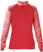 Womens Blended 1/4 Zip Pullover Long Sleeve Shirt (Black,Forest,Graphite,Navy,Red,Royal) RD/RDBL - RED/RED BLEND Pocket