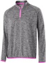 Womens 1/4 Zip Heather Pullover Top (Black,Yellow,Lime,navy,Orange,Pink,Purple,Royal,Red) CARBON HEATHER/POWER PINK Pocket